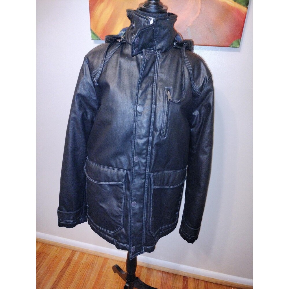 EUC! Jeremiah Men's 'Baron' Coated Hooded Jacket Black/Dark Green. Size M
